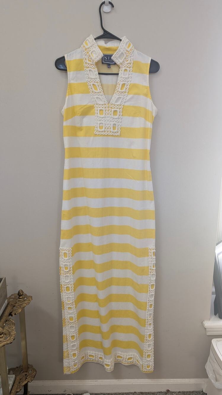 Sail to Sable Yellow & White Striped Maxi Dress – Size Small